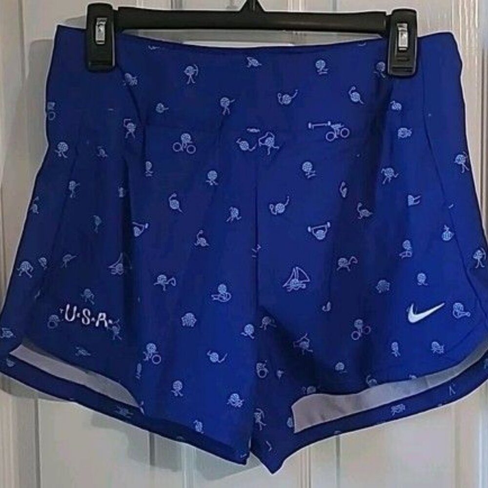 Nike Dri-FIT Team USA Womens Size Med Brief Lined Blue Running Shorts FN1185-417